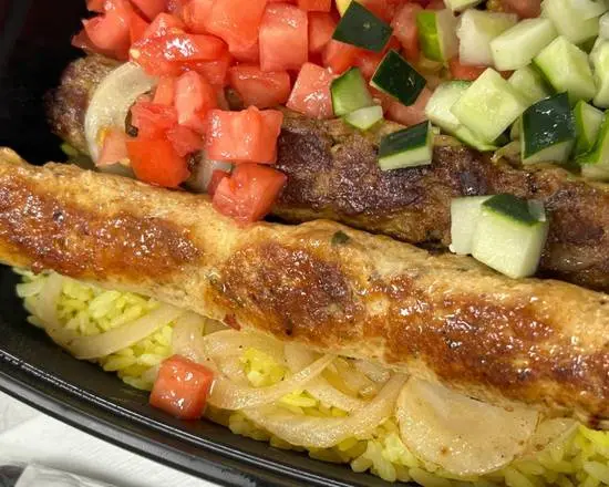 Mixed Beef and Chicken Kebab Skewer with Rice