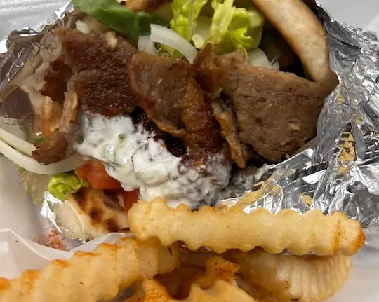 Beef gyro Pita with fries