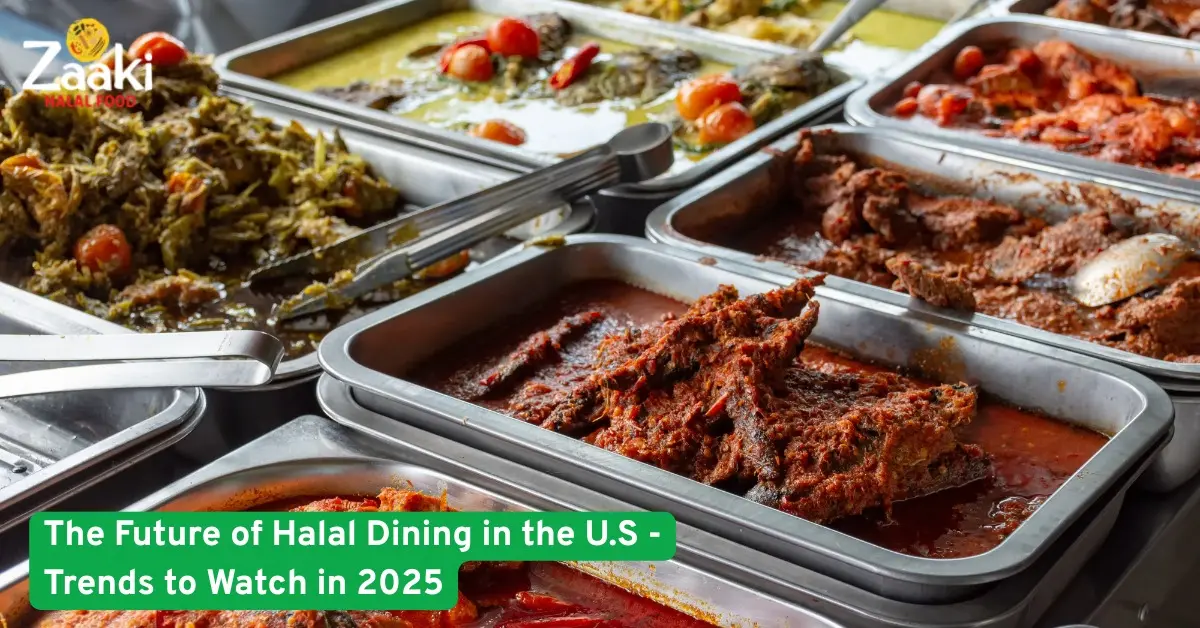 Halal dishes displayed in stainless-steel buffet trays,showcasing rich flavors,vibrant colors,and a diverse range of cuisine